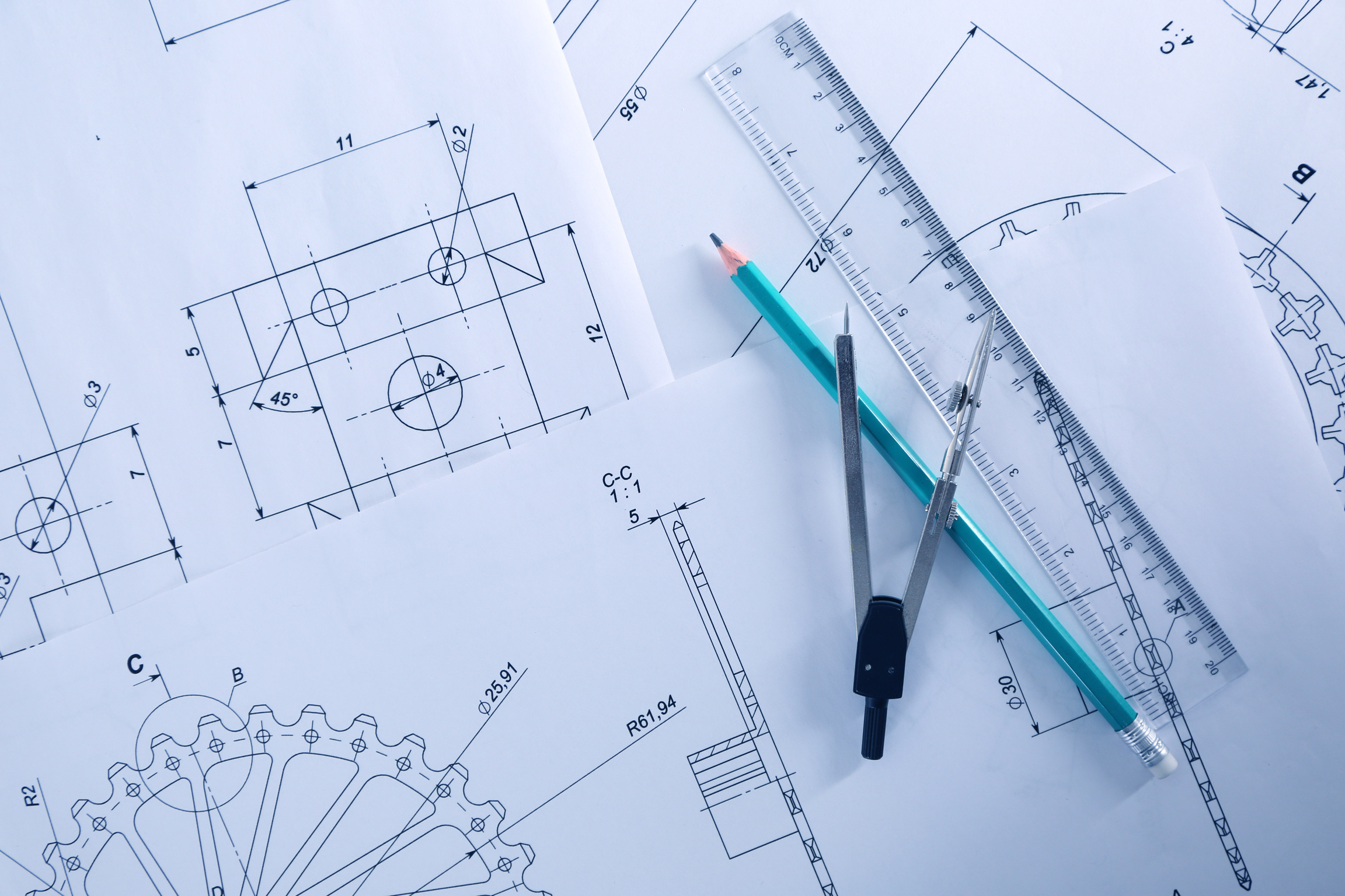 Mechanical Blueprints with Drafting Tools 